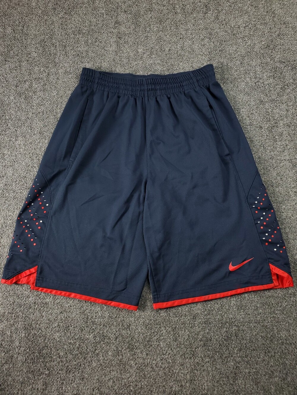Nike Dri Fit Basketball Shorts Medium Baggy Athletic Navy Blue Red Perforated